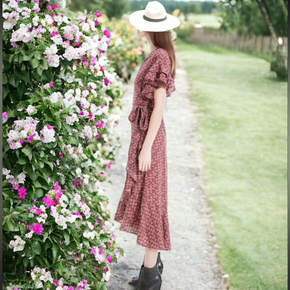 Max studio RUFFLE CREPE WRAP DRESS SIZE MEDIUM - Picture 2 of 8